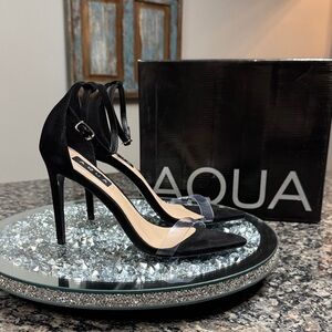 Aqua Siri pointed toe slingback stiletto Black Suede Women's Heels NEW 6.5